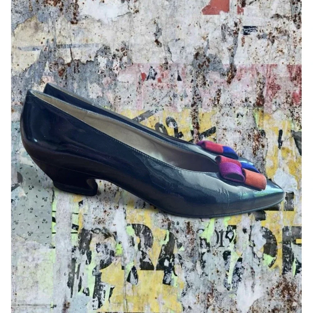Vintage 1980s Proxy Black And Multicolor Patent Leather Pumps‎ Size 8-8.5